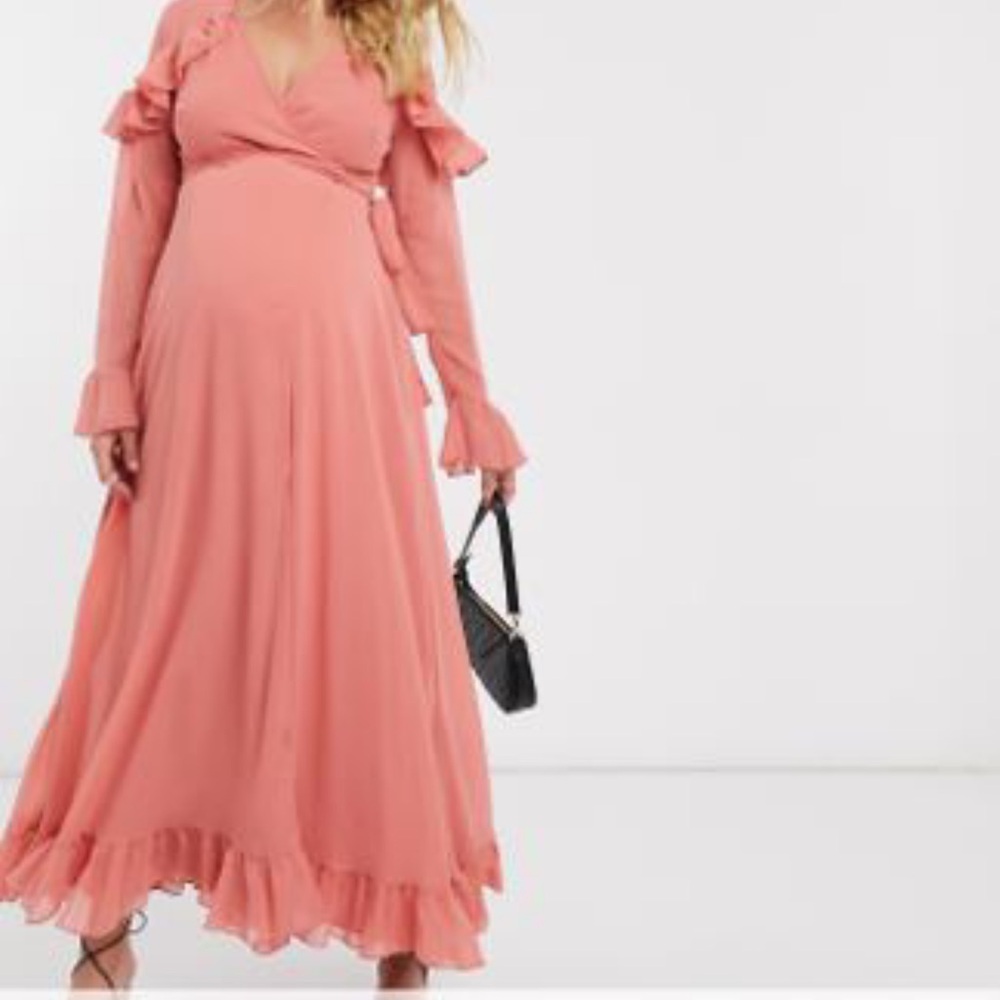 ASOS Maternity Peach Ruffle Maxi Dress
